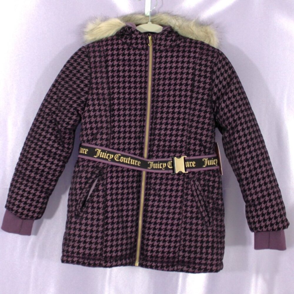 CLEARANCE Juicy Couture Girls Hooded Puffer Coat NWT Faux Fur Trim Belted 10/12